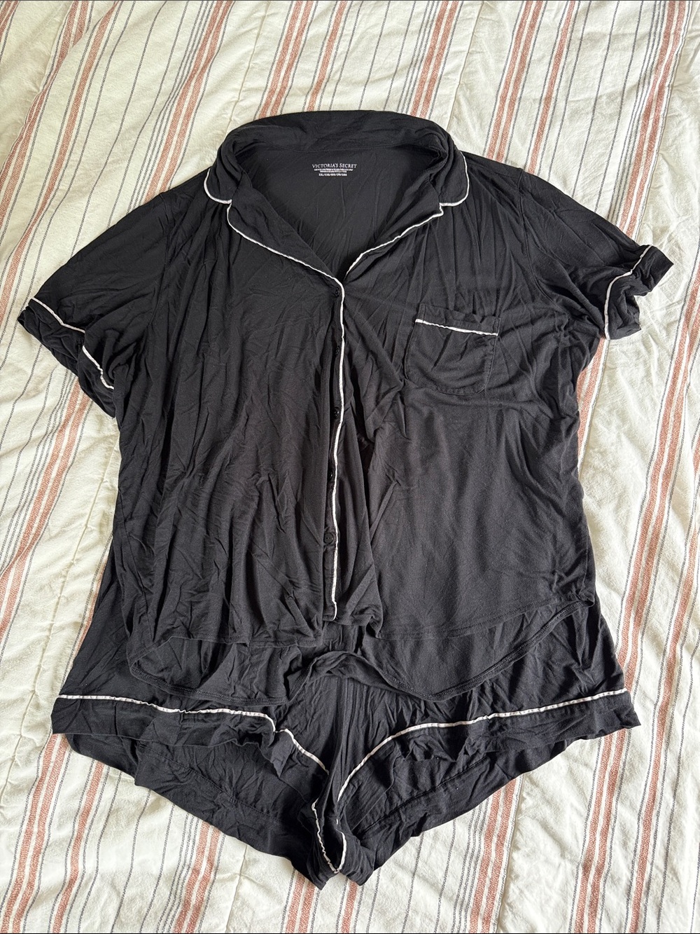 Victoria's Secret Black Short Sleeve Pajama Set with White Piping